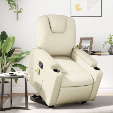 Fauteuil inclinable de massage-Chaise de relaxation-Fauteuil Relax Crème Similicuir 121077