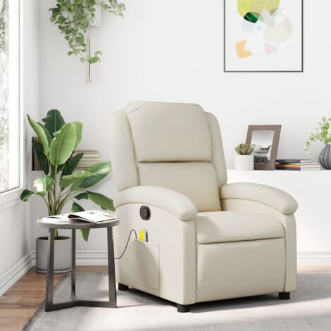 Fauteuil inclinable de massage-Chaise de relaxation-Fauteuil Relax Crème Similicuir 143511