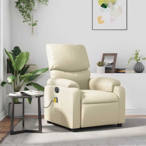 Fauteuil inclinable de massage-Chaise de relaxation-Fauteuil Relax Crème Similicuir 207289