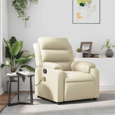 Fauteuil inclinable de massage-Chaise de relaxation-Fauteuil Relax Crème Similicuir 224002