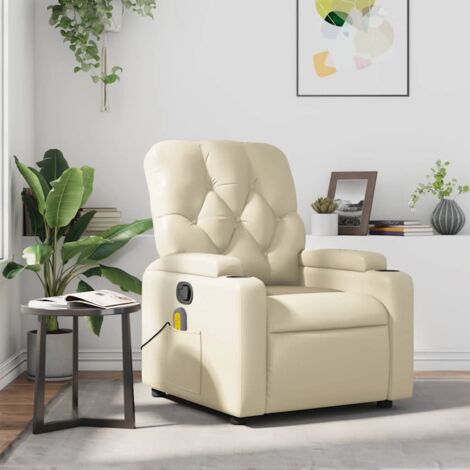 Fauteuil inclinable de massage-Chaise de relaxation-Fauteuil Relax Crème Similicuir 501443