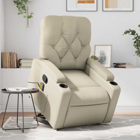 Fauteuil inclinable de massage-Chaise de relaxation-Fauteuil Relax Crème Similicuir 666390