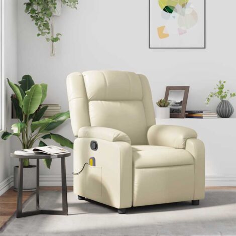 Fauteuil inclinable de massage-Chaise de relaxation-Fauteuil Relax Crème Similicuir 715870