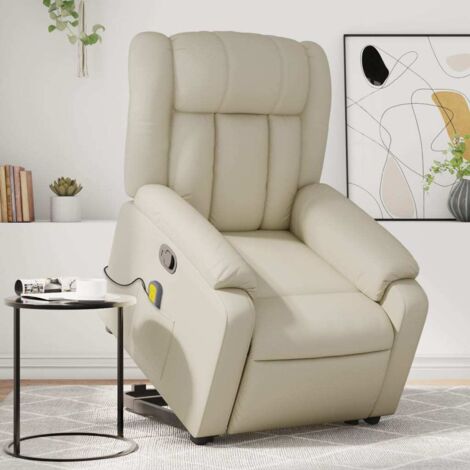 Fauteuil inclinable de massage-Chaise de relaxation-Fauteuil Relax Crème Similicuir 981785
