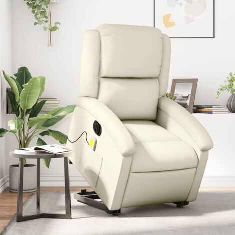 Fauteuil inclinable de massage électrique-Chaise de relaxation-Fauteuil Relax crème similicuir 116312