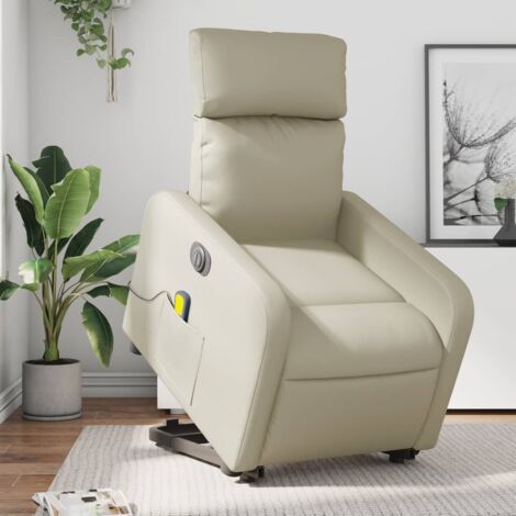 Fauteuil inclinable de massage électrique-Chaise de relaxation-Fauteuil Relax crème similicuir 624298
