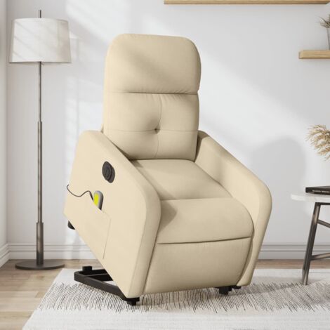 Fauteuil inclinable de massage électrique-Chaise de relaxation-Fauteuil Relax Crème Tissu 230040