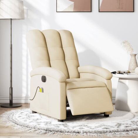 Fauteuil inclinable de massage électrique-Chaise de relaxation-Fauteuil Relax crème tissu 349399