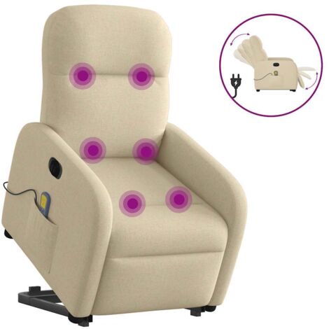 Fauteuil inclinable de massage électrique-Chaise de relaxation-Fauteuil Relax Crème Tissu 378882