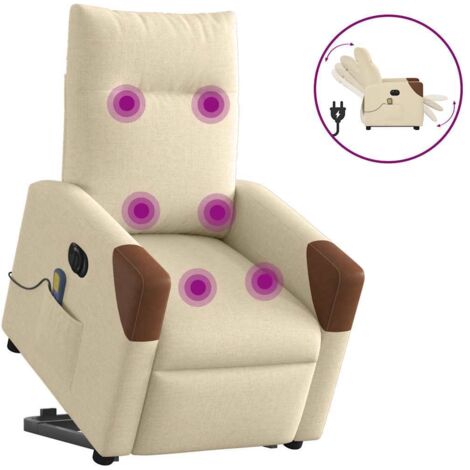 Fauteuil inclinable de massage électrique-Chaise de relaxation-Fauteuil Relax Crème Tissu 784911