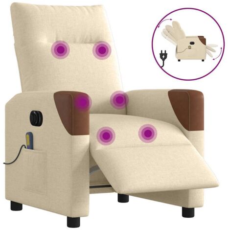 Fauteuil inclinable de massage électrique-Chaise de relaxation-Fauteuil Relax crème tissu 869035