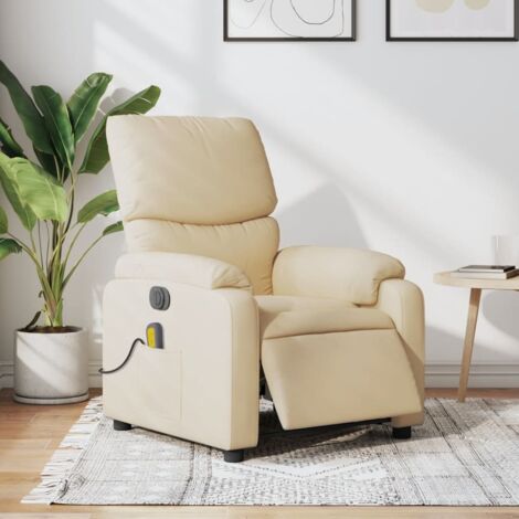 Fauteuil inclinable de massage électrique-Chaise de relaxation-Fauteuil Relax crème tissu 972110