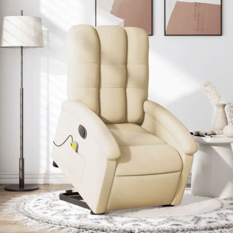 Fauteuil inclinable de massage électrique-Chaise de relaxation-Fauteuil Relax Crème Tissu 982970