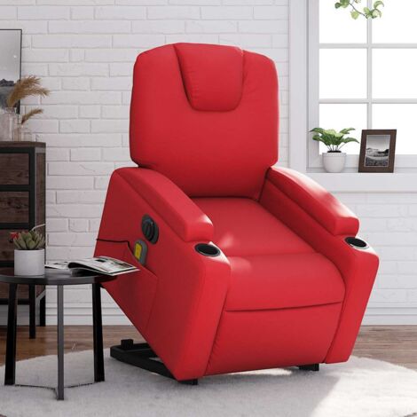 Fauteuil inclinable de massage électrique-Chaise de relaxation-Fauteuil Relax rouge similicuir 735827