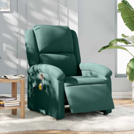 Fauteuil inclinable de massage électrique-Chaise de relaxation-Fauteuil Relax vert foncé velours 117572