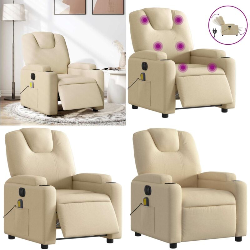 Vidaxl - Fauteuil inclinable de massage électrique crème tissu - Fauteuil Inclinable - Fauteuil Massant - Relaxation - Chaise Relaxante - Massage