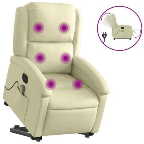 Fauteuil inclinable de massage électrique en cuir véritable beige