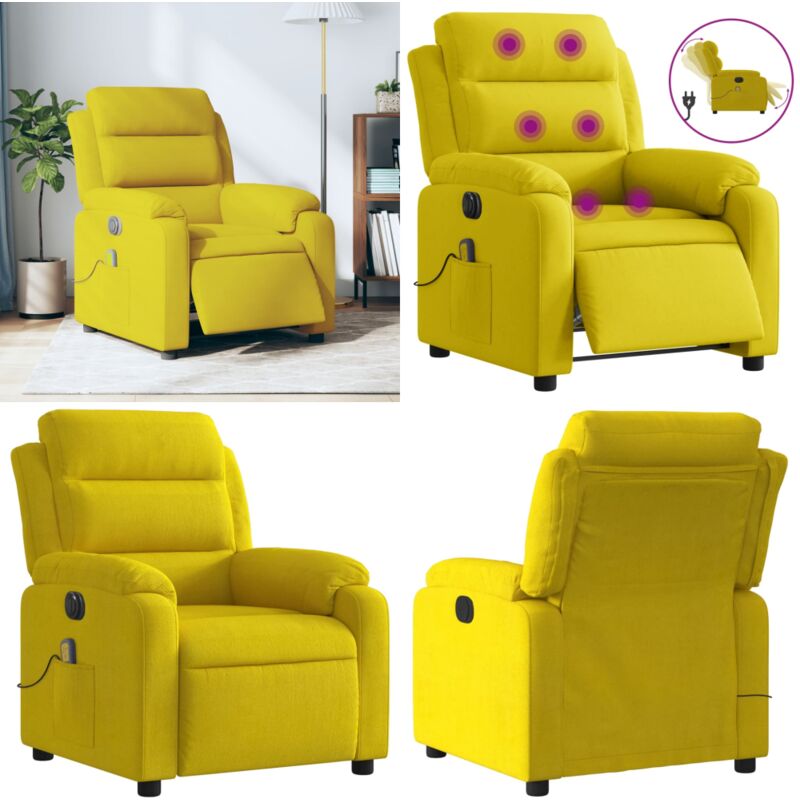 Fauteuil inclinable de massage électrique jaune velours - Fauteuil Inclinable - Fauteuil Massant - Chaise Relaxante - Massage Électrique - Relaxation
