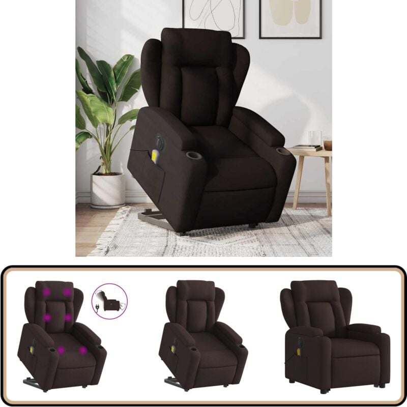 Vidaxl - Fauteuil inclinable de massage électrique Marron foncé Tissu - Fauteuil Inclinable - Fauteuil Massant - Fauteuil Relax - Fauteuil Électrique