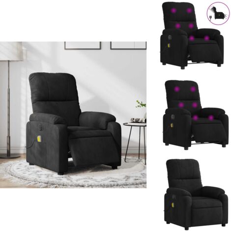 Fauteuil inclinable de massage électrique noir tissu microfibre - Fauteuil Inclinable - Fauteuil Massant - Relaxation - Massage Électrique - Chaise Relaxante