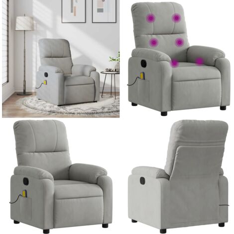 Fauteuil inclinable de massage gris clair tissu microfibre - Fauteuil Inclinable - Fauteuil Massant - Chaise Relaxante - Relaxation - Massage Vibratoire - Home & Living