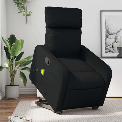 Fauteuil De Massage Inclinable Noir Similicuir - 6 Points De Vibration, Repose-pieds, Inclinaison Manuelle
