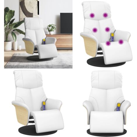 Fauteuil inclinable de massage repose-pieds blanc similicuir - Massage par vibrations - Fauteuil inclinable