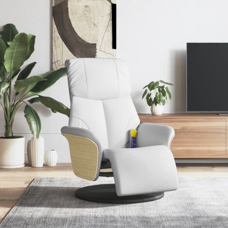 Fauteuil inclinable de massage repose-pieds -Chaise de relaxation-Fauteuil Relax blanc similicuir 689739