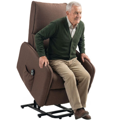 Fauteuil inclinable électrique avec télécommande et housse en tissu, marron foncé, convient pour le salon et la chambre.