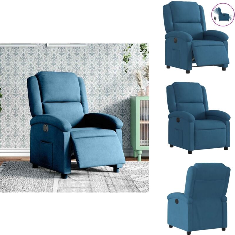 Fauteuil inclinable électrique bleu velours - Fauteuil Inclinable Électrique - Fauteuils Inclinables Électriques - Fauteuil Électrique Pour Personnes