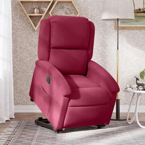 Fauteuil inclinable électrique-Chaise de relaxation-Fauteuil Relax rouge bordeaux velours 441208
