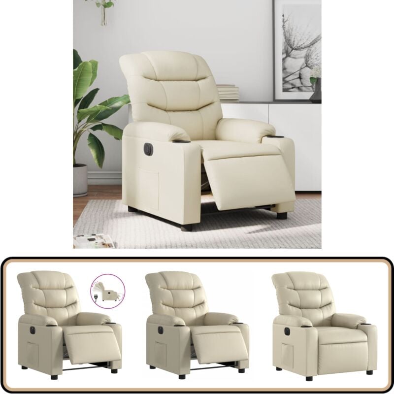 Vidaxl - Fauteuil inclinable électrique Crème Similicuir - Fauteuil Inclinable Électrique - Fauteuil Relax - Chaise Inclinable - Simuli Cuir - Canapé