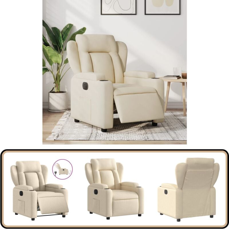 Vidaxl - Fauteuil inclinable électrique Crème Tissu - Fauteuil Inclinable Électrique - Fauteuil Relax - Chaise Ergonomique - Fauteuil Cuir - Fauteuil