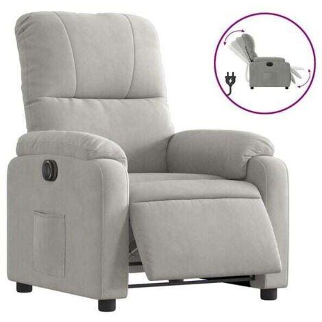 Fauteuil inclinable électrique gris clair, en tissu microfibre.