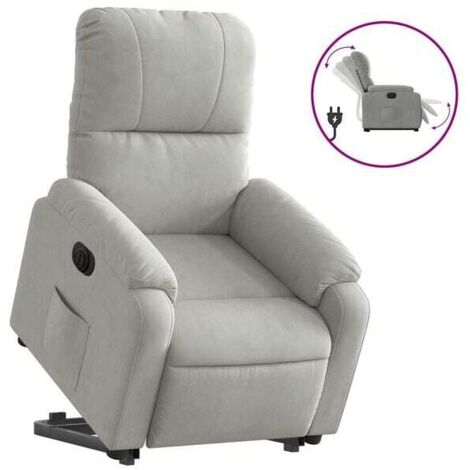 Fauteuil inclinable électrique gris clair, en tissu microfibre.
