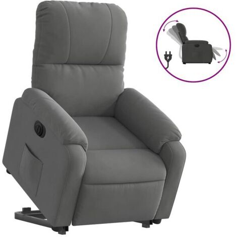 Fauteuil inclinable électrique gris foncé, en tissu microfibre.