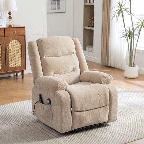 Fauteuil inclinable électrique multifonction : assistance debout,massage,chauffage,réglage précis,poches latérales,kaki clair.
