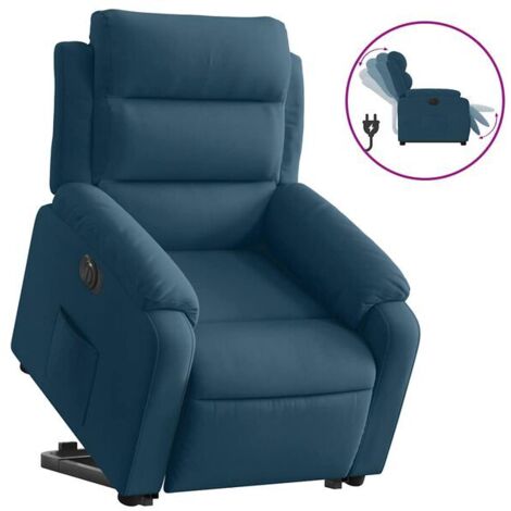 Fauteuil inclinable électrique, velours bleu