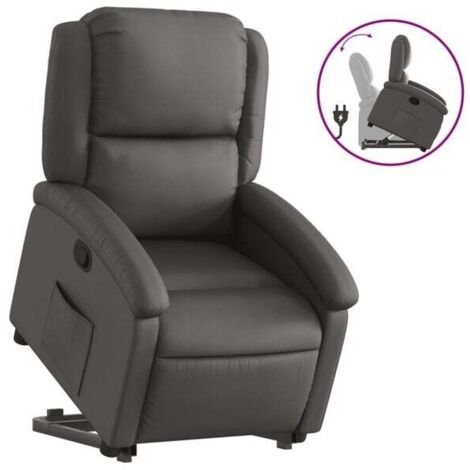Fauteuil inclinable en cuir véritable gris