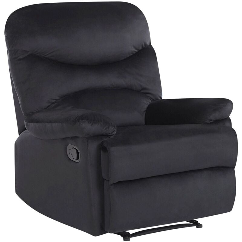 Beliani - Fauteuil de Relaxation Position Réglable Manuellement en Velours Noir avec Repose-pied et Dossier Inclinables Design Moderne et Ultra