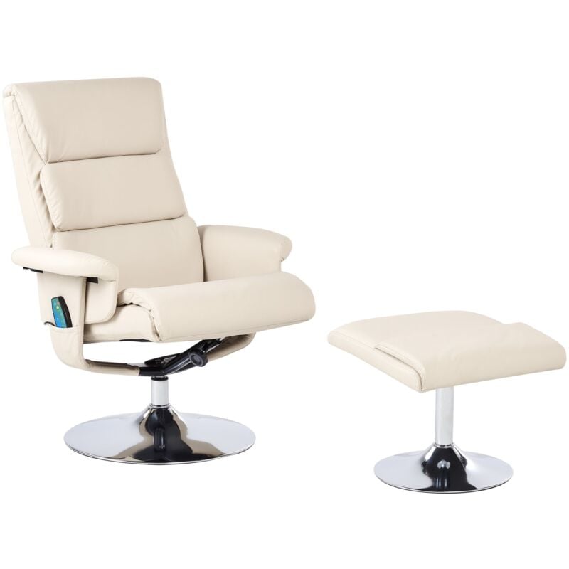 Fauteuil Inclinable Massant avec Fonction Chauffante et Repose-pieds en Cuir PU Beige Clair Legend