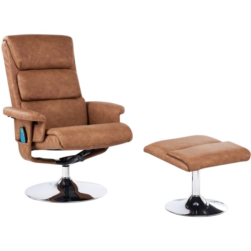 Beliani - Fauteuil Inclinable Massant avec Fonction Chauffante et Repose-pieds en Cuir pu Marron Legend