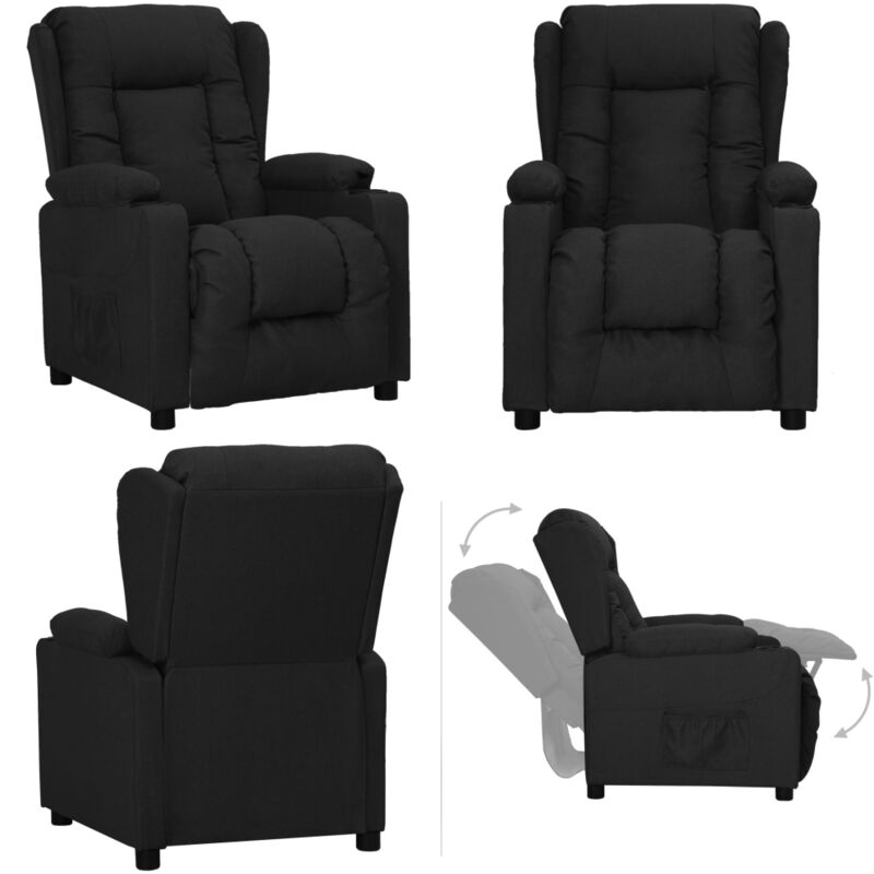 Fauteuil inclinable Noir Tissu - Fauteuil Inclinable - Fauteuil Relax - Chaise Inclinable - Canapé Lit - Meuble Salon - Home & Living