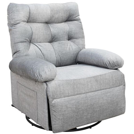 Fauteuil inclinable pivotant en tissu gris avec dossier capitonné - Longueur 90 x Hauteur 107 x Profondeur 84 cm