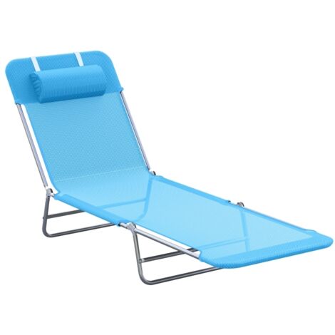 Fauteuil inclinable pliant réglable en cinq positions, coussin de siège inclus, capacité de poids de 120 kg, bleu.