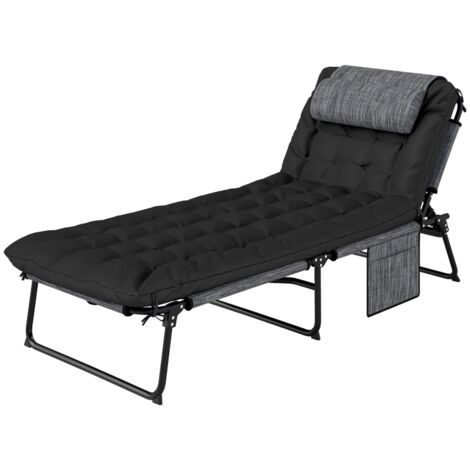 Fauteuil inclinable pliant rembourré avec dossier réglable en quatre positions – Noir
