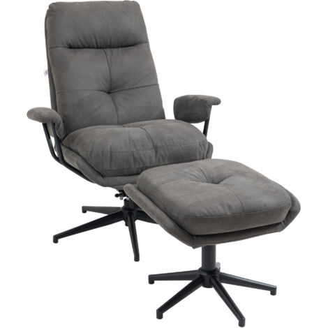 Fauteuil inclinable pouf repose-pieds dossier réglable microfibre gris foncé