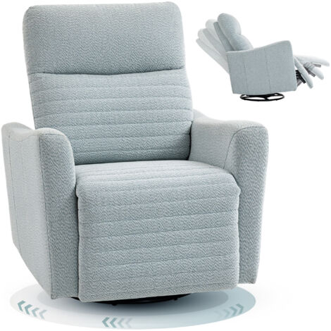 Fauteuil inclinable relax gris-bleu, pivotant 360° avec repose-pieds, basculant, dimensions 82x90,5x101 cm, confortable pour salon ou bureau.