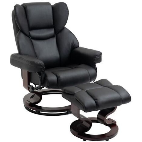 Fauteuil inclinable repose pieds pivotant cuir synthétique noir