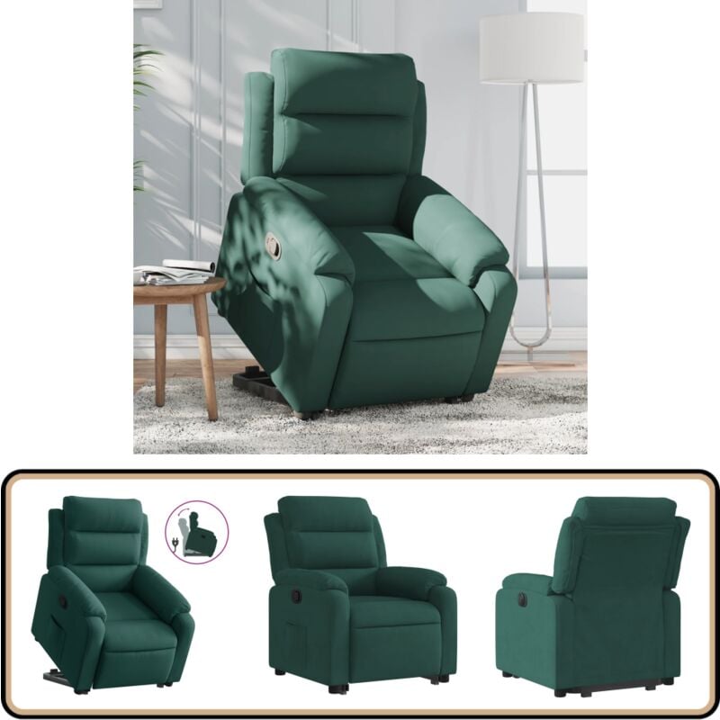 Vidaxl - Fauteuil inclinable Vert foncé Velours - Fauteuil Inclinable - Fauteuil Relax - Fauteuil Électrique - Fauteuil Senior - Fauteuil Velours